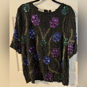 VTG Women's Beaded Embellished Embroidered Silk Blouse Party Fancy Glam 1X NWT